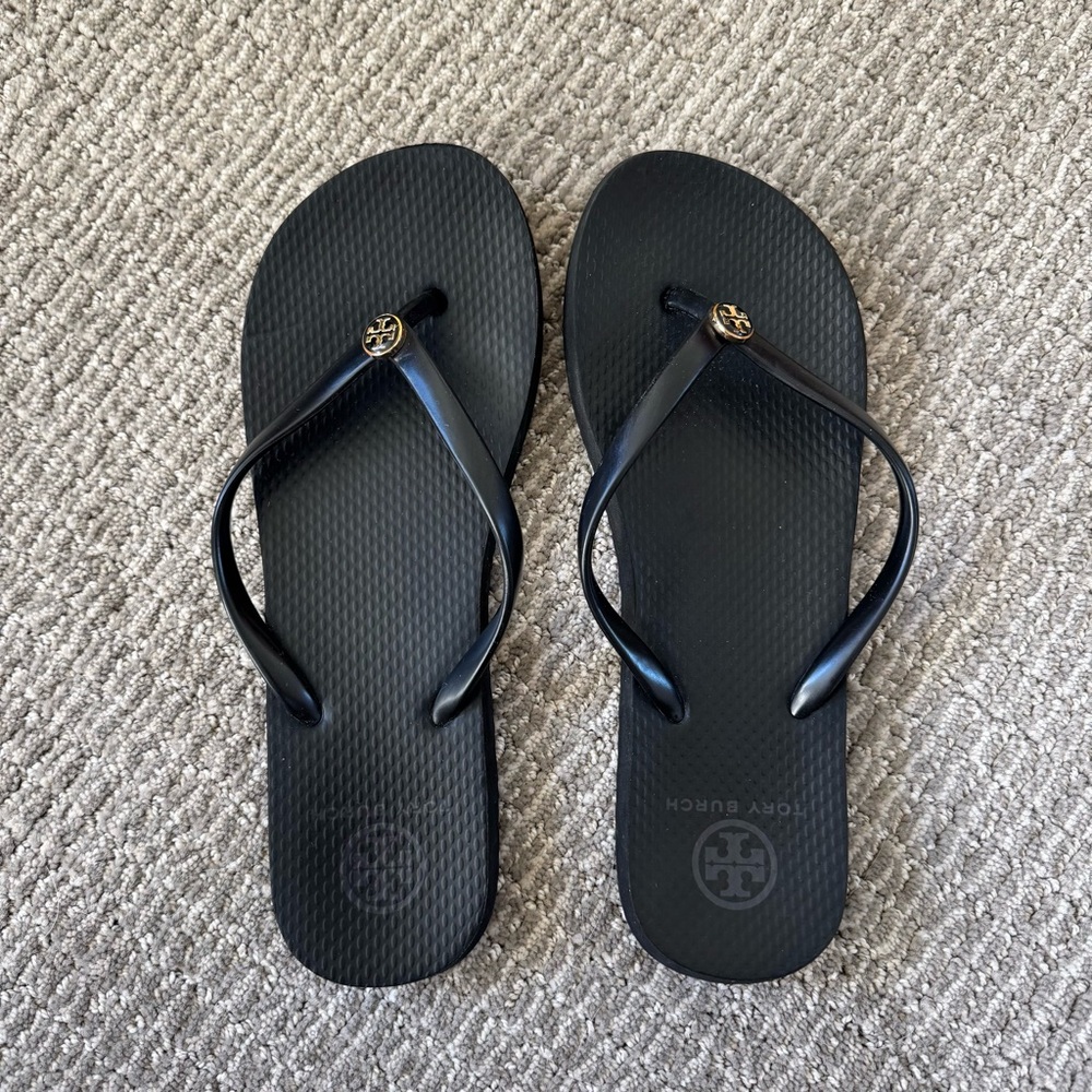 Tory Burch Black Monogram Flip Flops